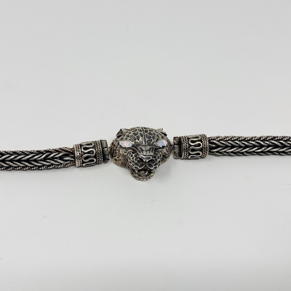 Bali Handmade Bracelet Sterling Silver .925 Men Cheetah white Eyes - Picture 3 of 5